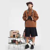 Unisex Jacket Spring Overalls Coat Loose Zip Large Pocket Stand Collar Jacket for Men